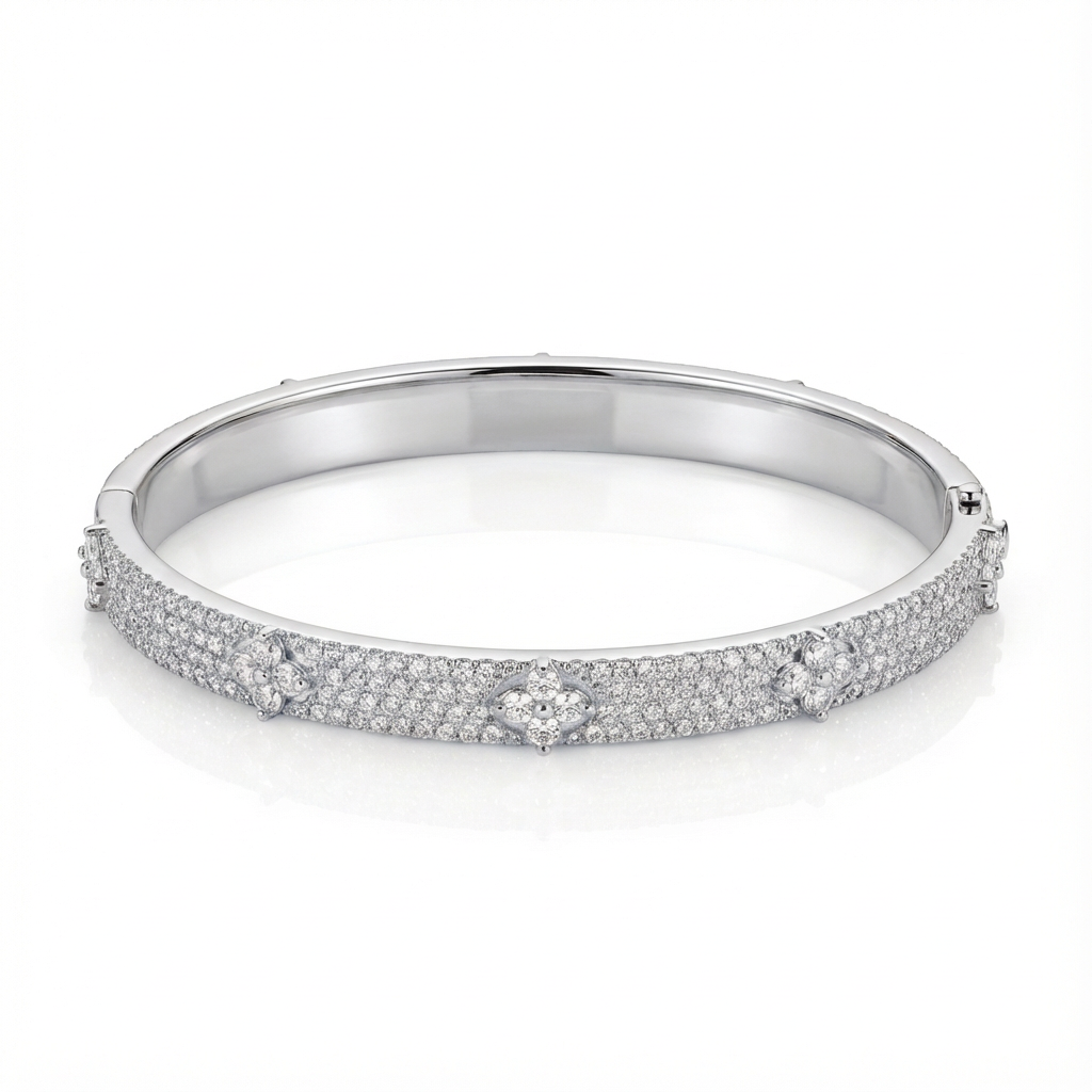 Bracelete Venezia Aurea com Flores Cravejadas